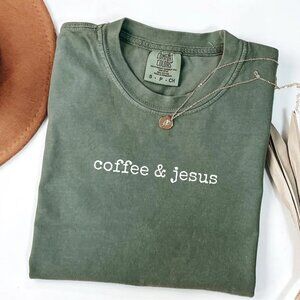 Coffee & Jesus Christian Faith Oversized Comfort Colors Women's Graphic T-Shirt